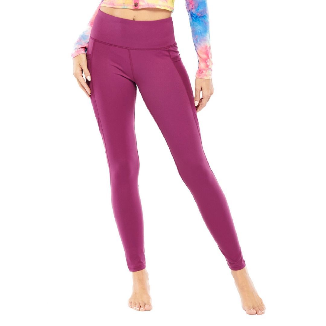 Apana Women Size Medium Purple Tropical Floral Side Pockets Leggings Yoga  Pants